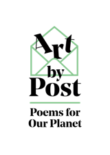 An open green envelope with Art by Post Poems for Our Planet coming out of the envelope