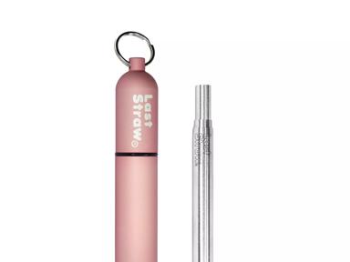 A metal straw and a pink case