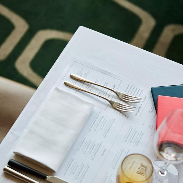 Skylon table setting with menu