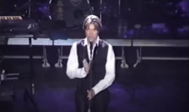 David Bowie on stage at Meltdown 2002: New Heathen Night. Screengrab from video.