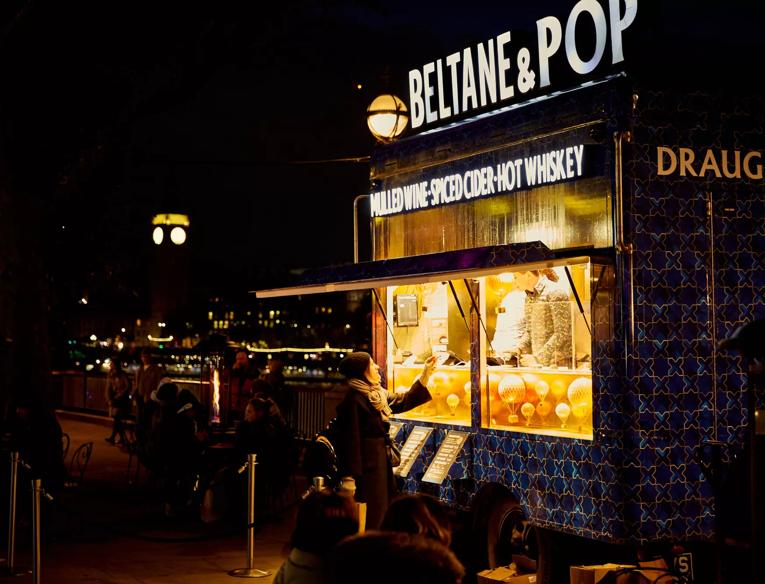 Beltane & Pop drink van at night with Big Ben in the background