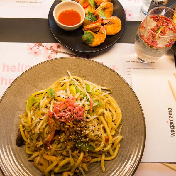 Photograph of a plate of yaki soba noodles at the Japanese restaurant Wagamama at Royal Festival Hall Southbank Centre