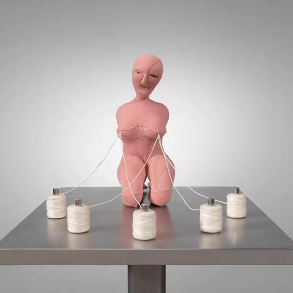 Louise Bourgeois, The Good Mother, 2003.  Fabric, thread, stainless steel, wood and glass. 109.2 x 45.7 x 38.1 cm.  © The Easton Foundation/Licensed by DACS, UK, Photo: Christopher Burke. 