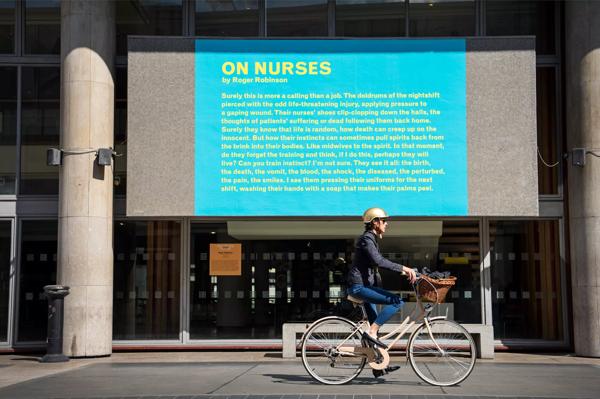 Installation view of Roger Robinson's 'On Nurses' at Southbank Centre's Everyday Heroes, on until 7 November 2020. Copyright the artist. Photo credit_ Linda Nylind (2)