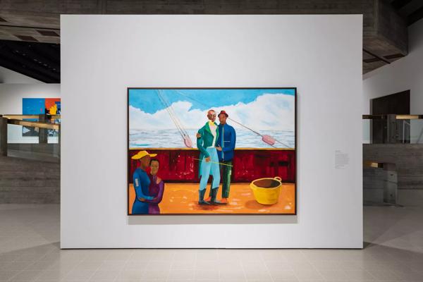 Installation view of Mixing It Up: Painting Today at Hayward Gallery, 2021 featuring the work The Captain and The Mate by Lubaina Himid