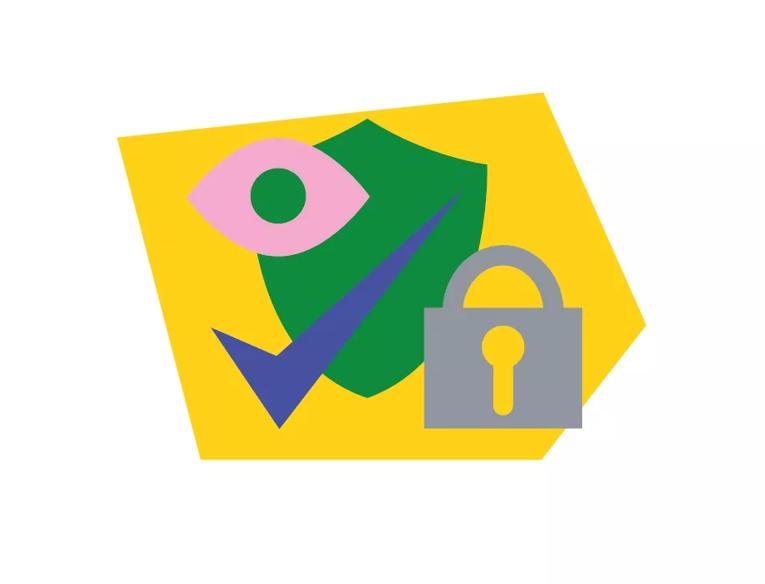 An illustration to denote safety and security featuring a lock and a green shield