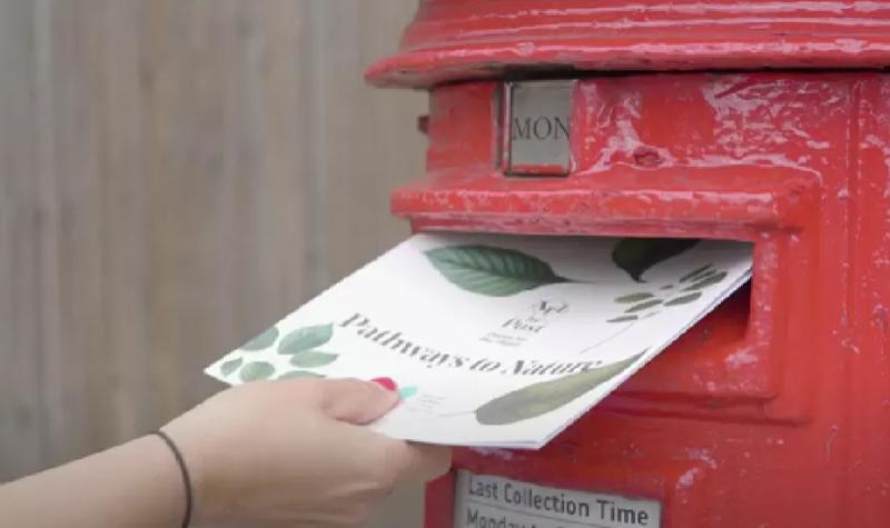 A person posting a booklet in a red letterbox