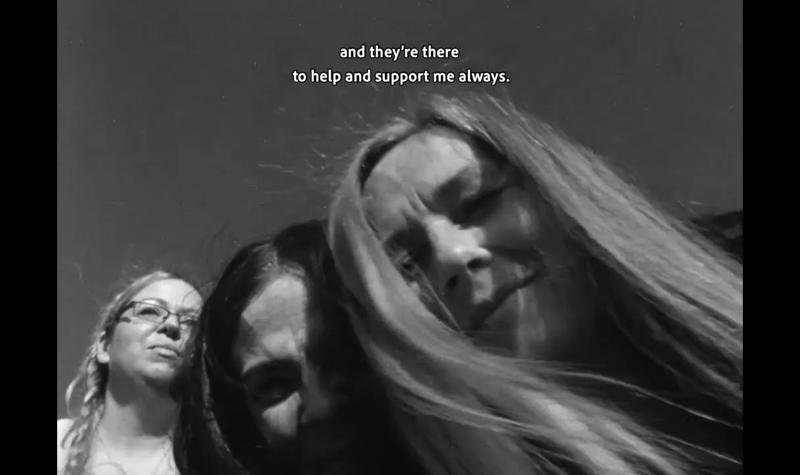 Three girls in black and white, with text that says 'and they're there to help and support me always'