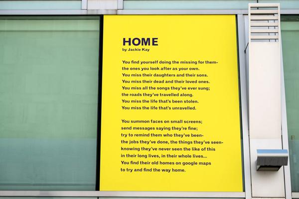 Installation view of Jackie Kay's 'Home' at Southbank Centre's Everyday Heroes, on until 7 November 2020. Copyright the artist. Photo credit_ Linda Nylind