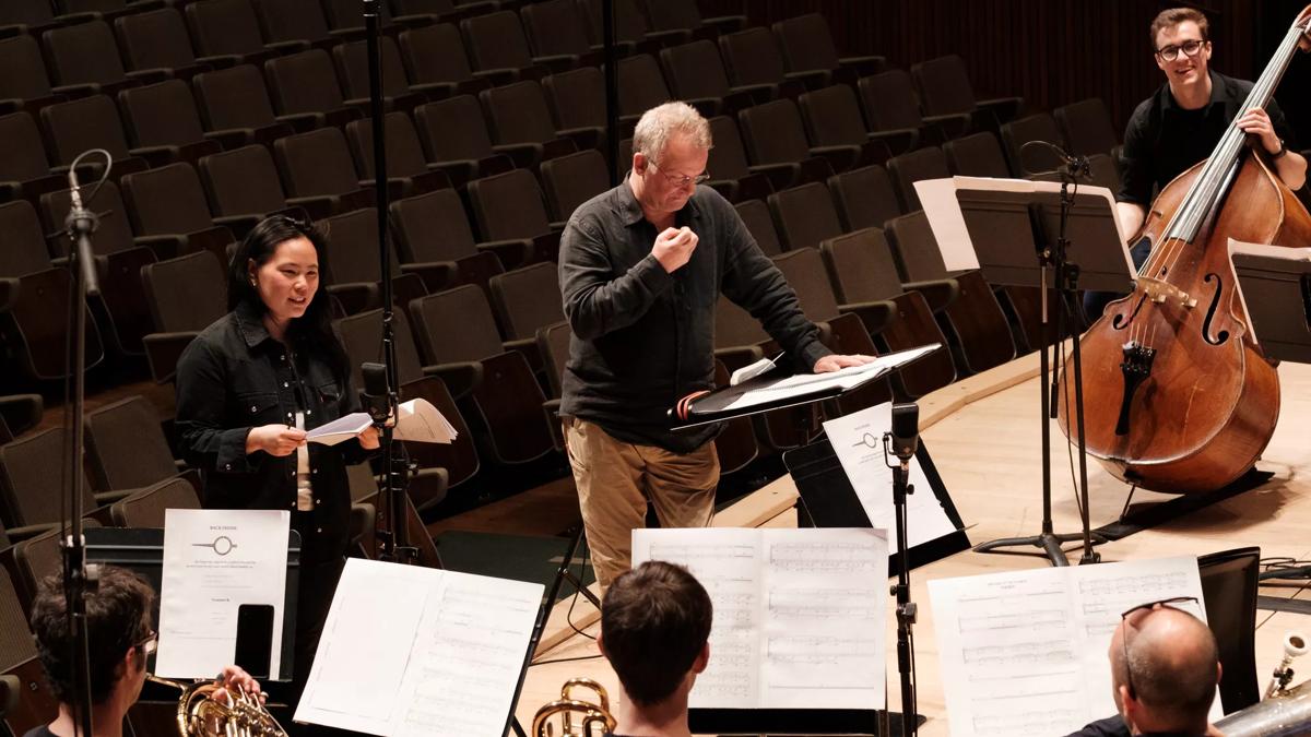 Composer Jamie Mann workshopping with the Philharmonia Orchestra 