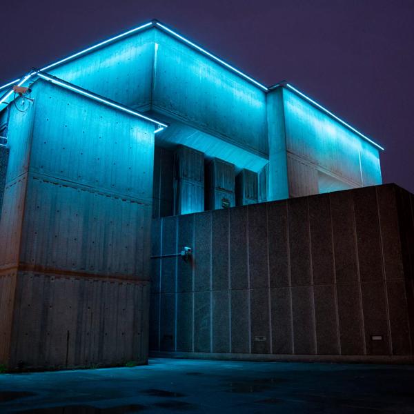 David Batchelor's Sixty Minute Spectrum Redux installation illuminates the Southbank Centre at night