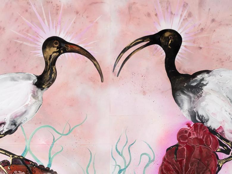 Wangechi Mutu, painting of two birds