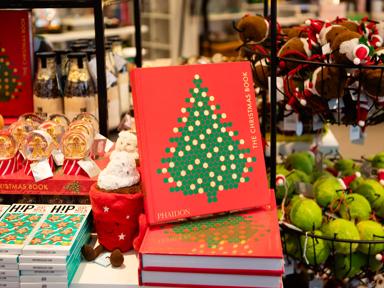 Southbank Centre Shop display at Christmas including Christmas book, chocolate and decorations. 
