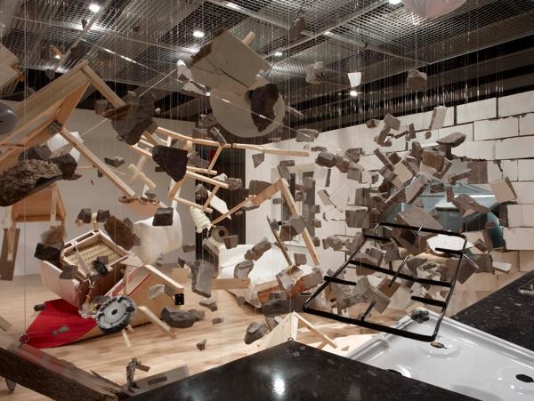 Installation of Bricks, Wood and Metal Debris by Los Carpinteros at Hayward Gallery